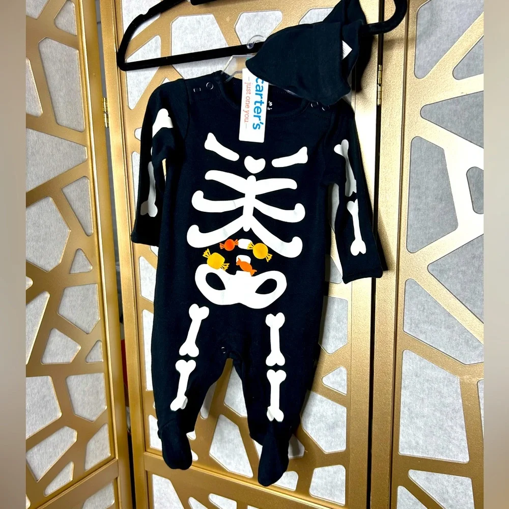 NWT Carters 3 Month Halloween Skeleton Candy Long Sleeve 1 Piece Sleeper